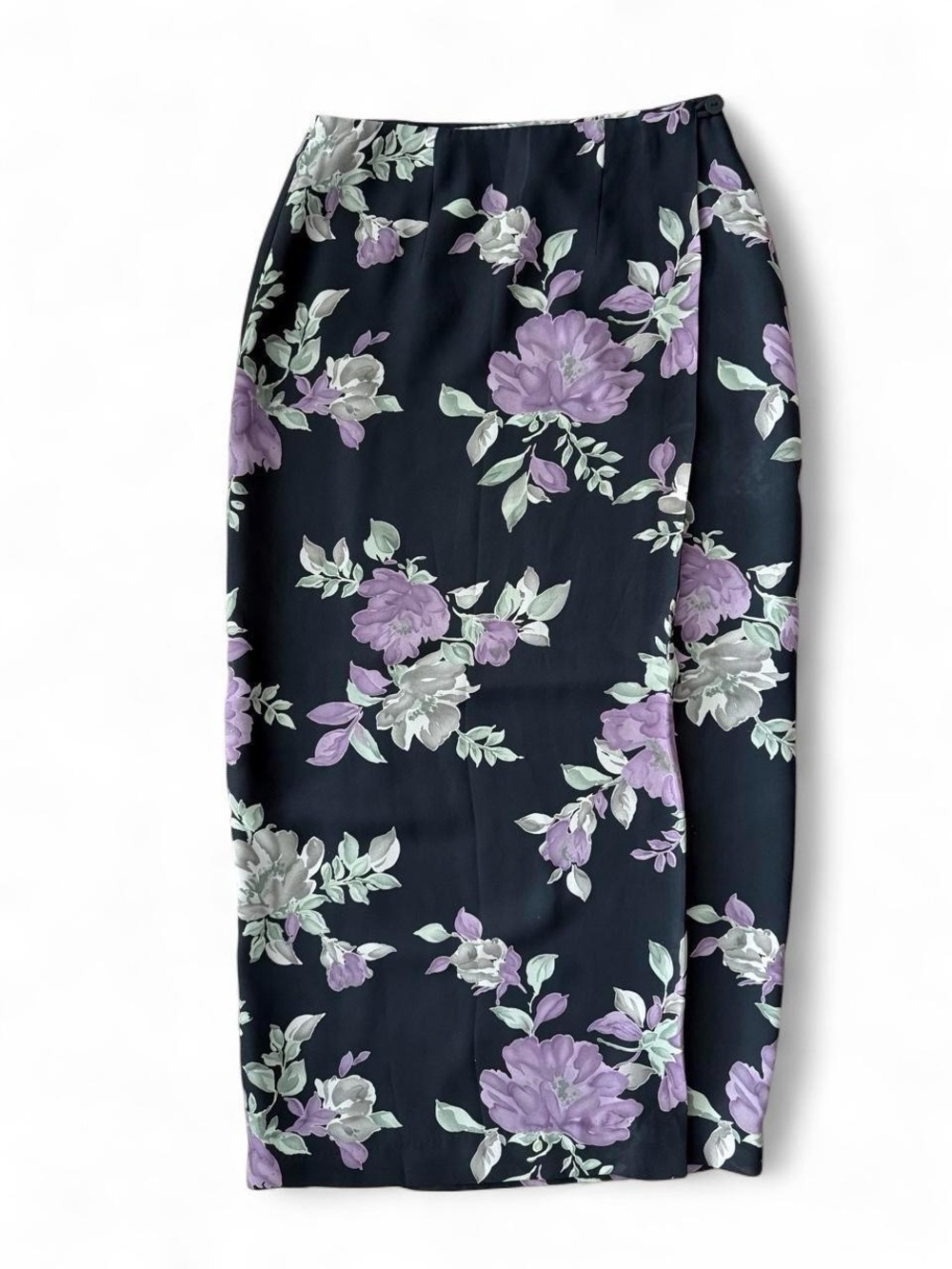 Geoffrey Beene Black Maxi Skirt with Lavender Floral Print